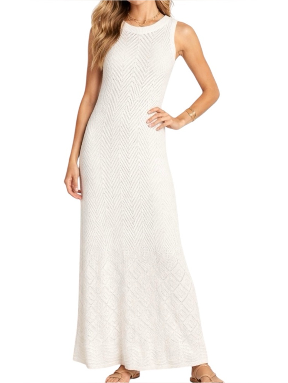 TAHARI White Open Weave Knit Maxi Swim Cover Up XS